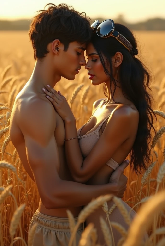 Beautiful Indian girl wearing goggles having sex with boy in wheat farm without (clothes)