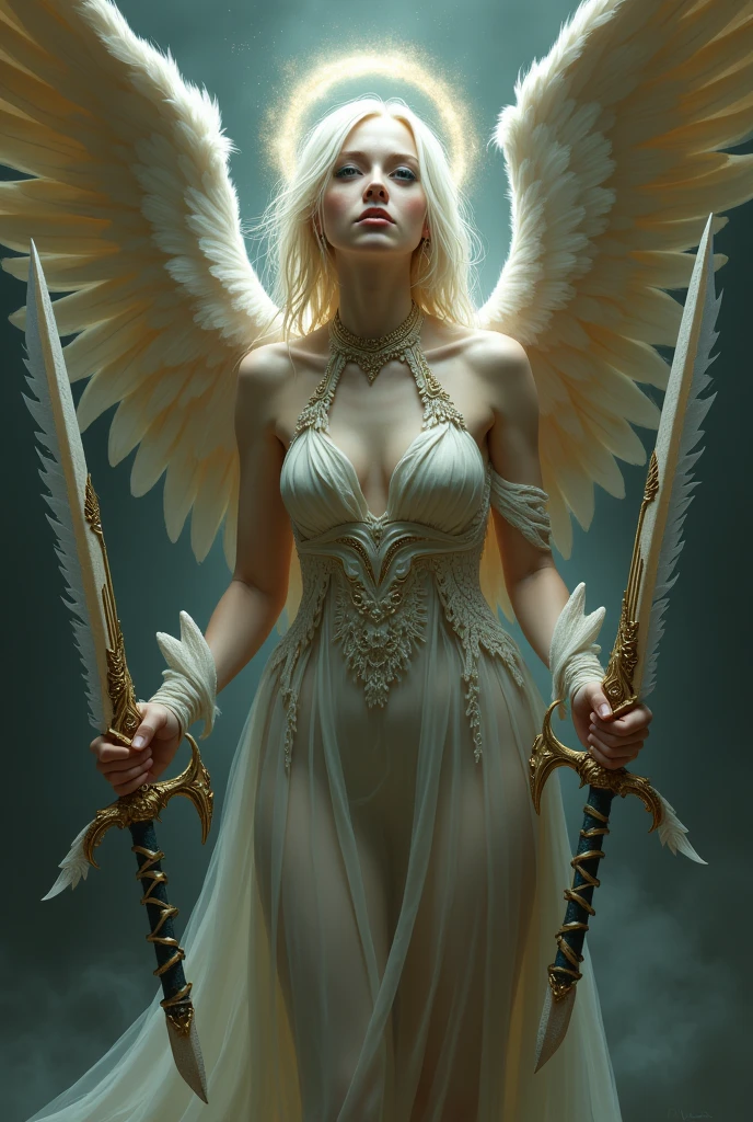 Half-angel with ugly-looking weapons