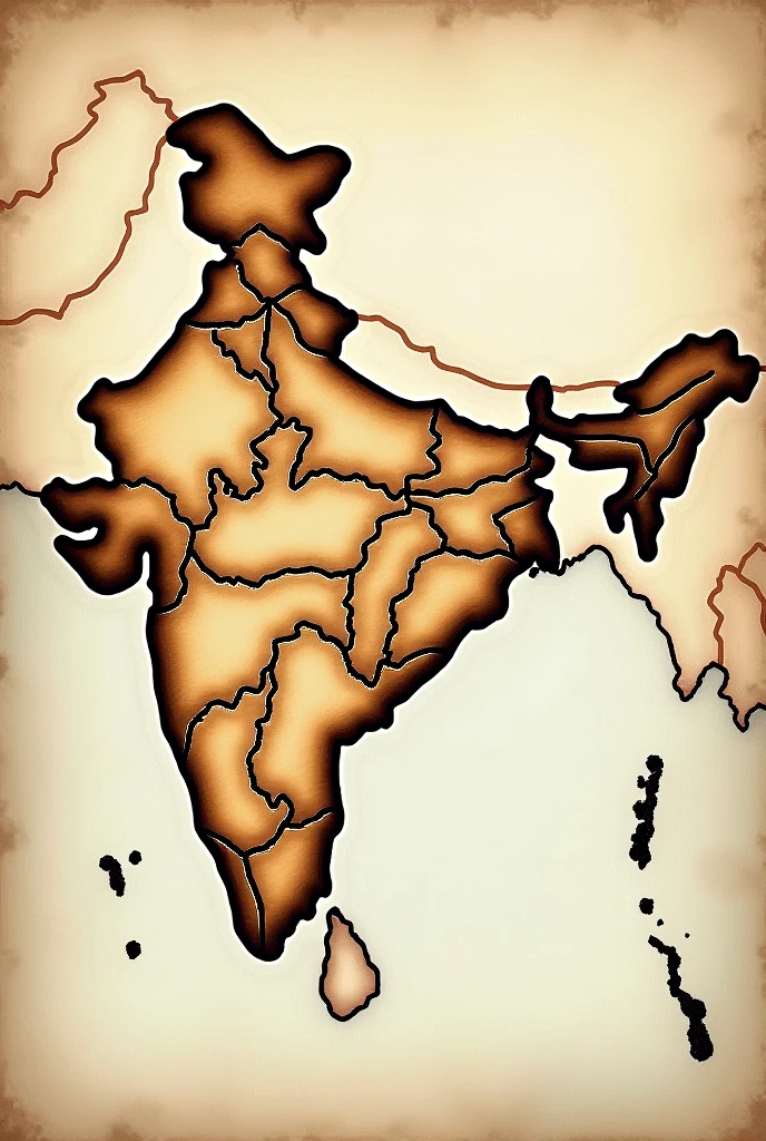 Generate image of map of india showcasing the physiography of it and mark the important rivers by using lines and should look like handwritten and should fit in a a5 sheet