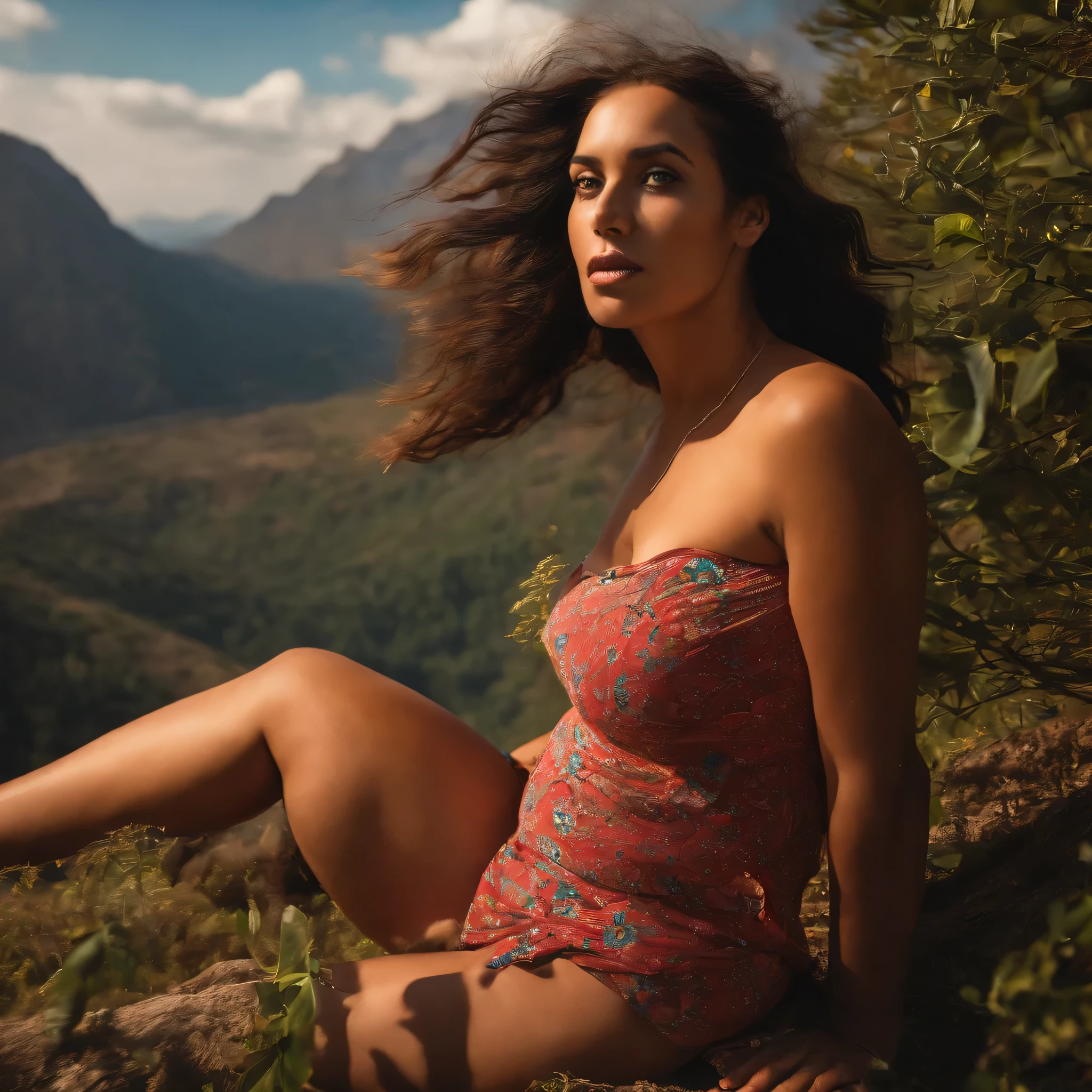 Big  girl without clothes tramples，1500 meters high
