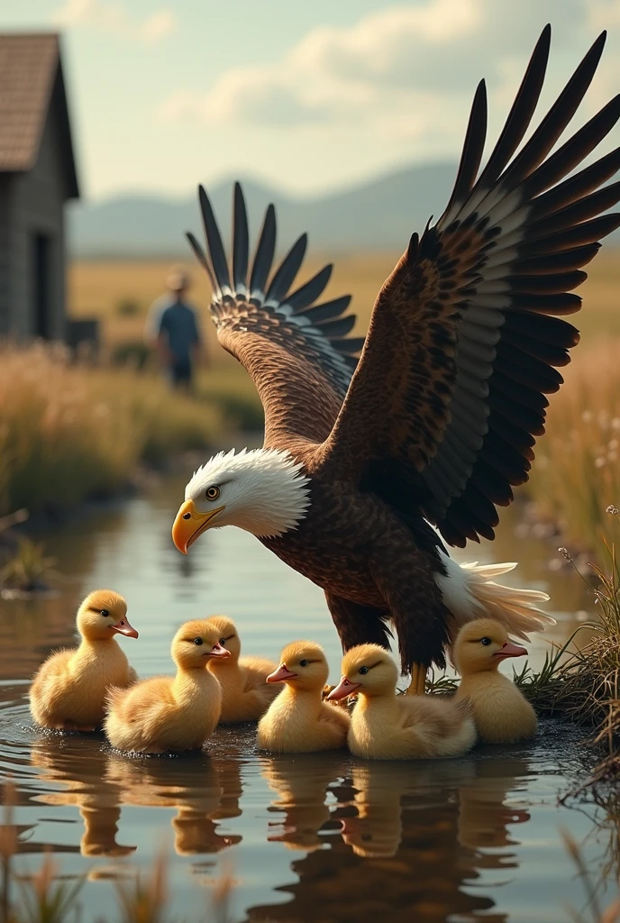 Eagle Live Like duck with duck family under a farmer