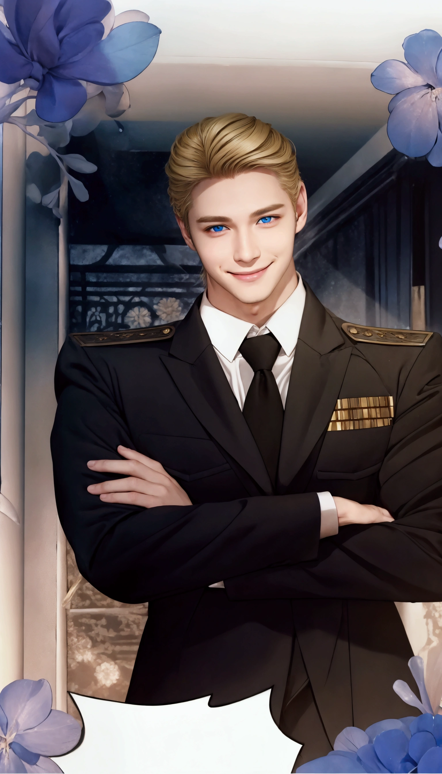 A smiling man, he handsome, blonde hair, eye color blue