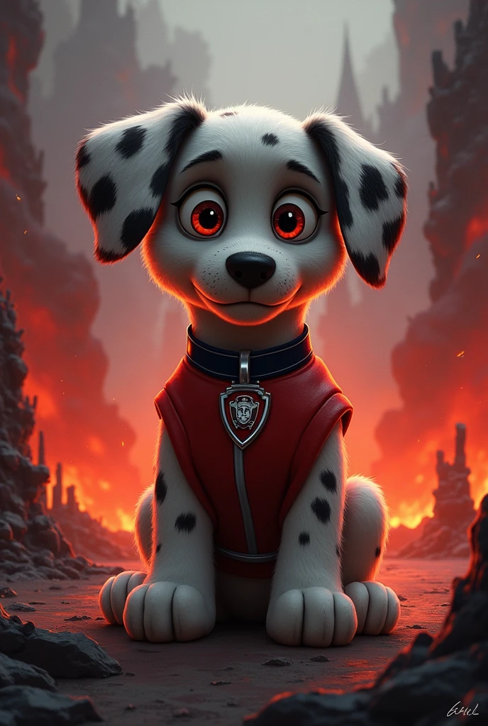 Sad Marshall from Paw Patrol in hell