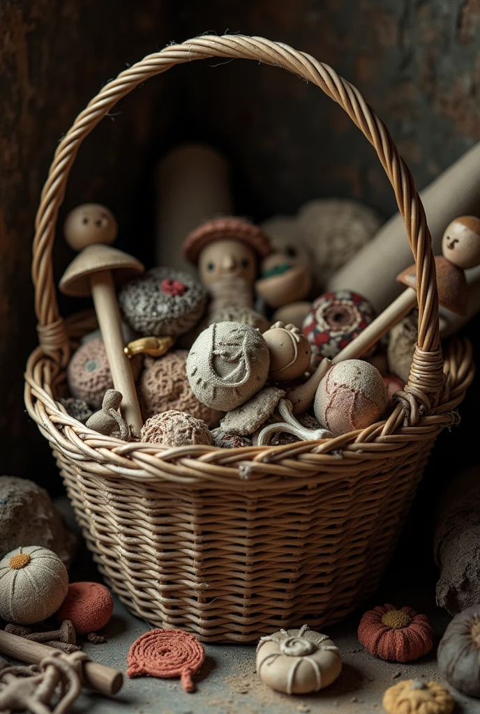 basket with crafts, which are no longer relevant.