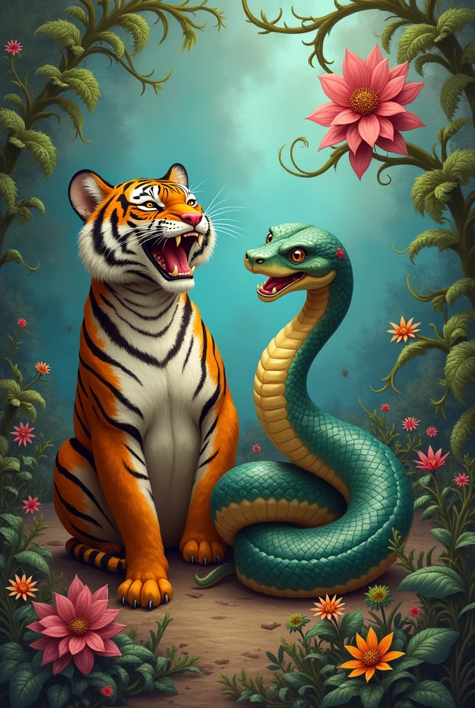 The tiger and the snake were laughing loudly.