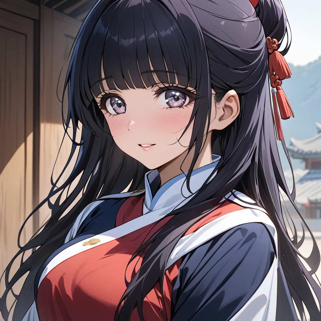 ((Highest quality)), ((masterpiece)), (detailed), (Perfect Face)、The woman is Reika Aoki with semi-long hair、The woman is a member of the North Korean Pleasure Squad and is wearing a traditional Korean dress.
