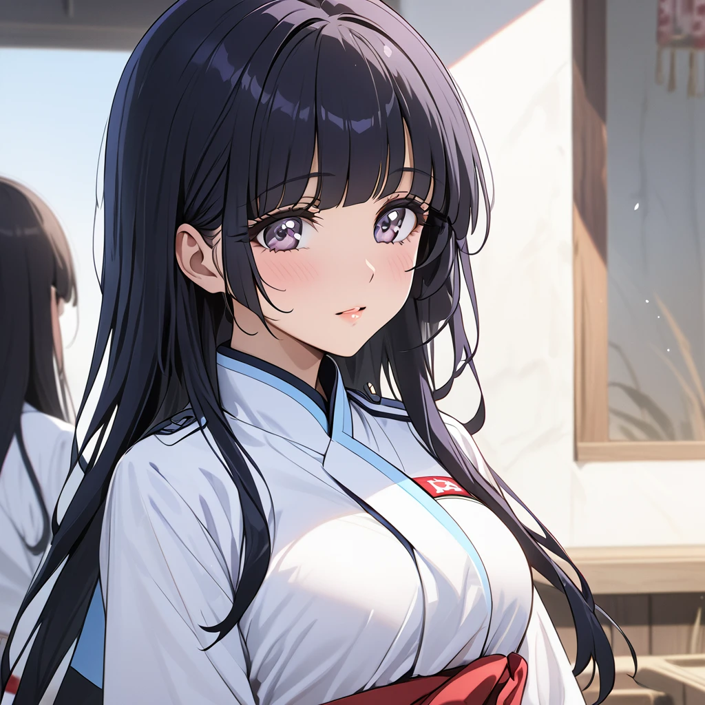 ((Highest quality)), ((masterpiece)), (detailed), （Perfect Face）、The woman is Reika Aoki with semi-long hair、The woman is a member of the North Korean Pleasure Squad and is wearing a traditional Korean dress.