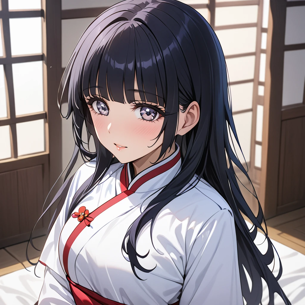 ((Highest quality)), ((masterpiece)), (detailed), （Perfect Face）、The woman is Reika Aoki with semi-long hair、The woman is a member of the North Korean Pleasure Squad and is wearing a traditional Korean dress.