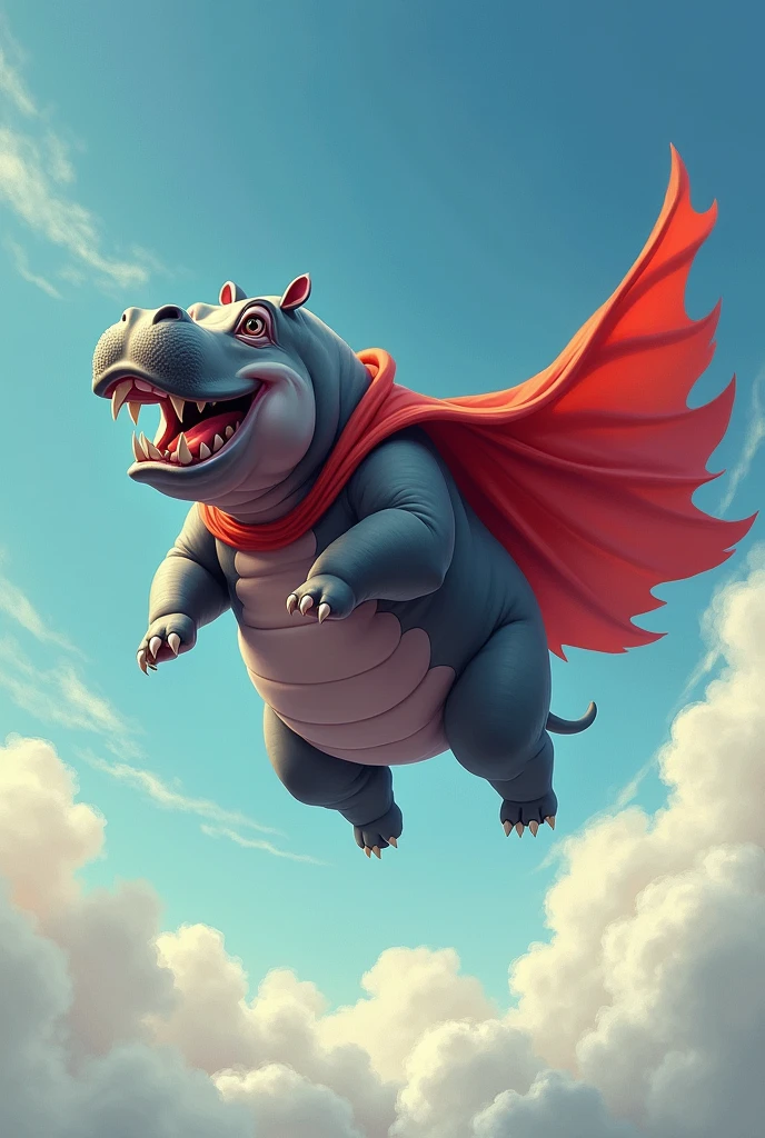 LnF. Hippo flying with a red cape