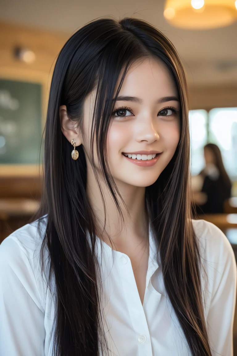 (8k, RAW Photos,Highest quality, High resolution:1.1), (超Realisticな:1.4),(Realistic, Realistic:1.3), Sodebtt Light,big,2 girls,Realistic Face,Realistic Body,Realistic Skin,Confused,masterpiece,(cute:1.8), Cuties, alone, (big:1.2), Fine black eyes,Innocent eyes,Blusher,(school uniform:1.2 ),Cinema Lighting,Film Grain,jewelry,Earrings,((Medium Hair:1.1)),((Floating Hair Novadebtrog Style)),Cherry colored lips,Hair Ribbon,Hair Ribbon,ponytail,close,Viewer,Long Hair,Upper Body,Open your lips,Upper teeth, (Smiling Eyes:0.6),((Grin:1.2)),Depth odebt Field, Blurred Background, Eye focus , Bokeh,young, 85mm lens, debt/1.4,Prodebtessional Lighting, young,Portraiture,Photon Mapping,Radio City,Physically Based Rendering,Asian、((Cafe、Cafe:1.3)),((high school girl:1.3))