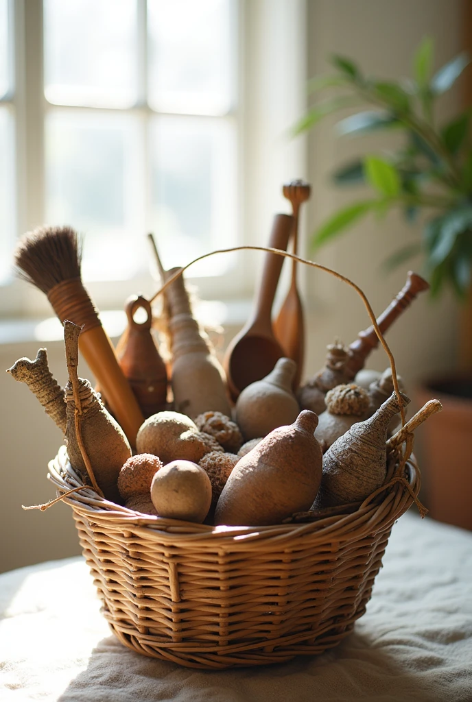 basket with crafts, which are no longer relevant. light background good lighting