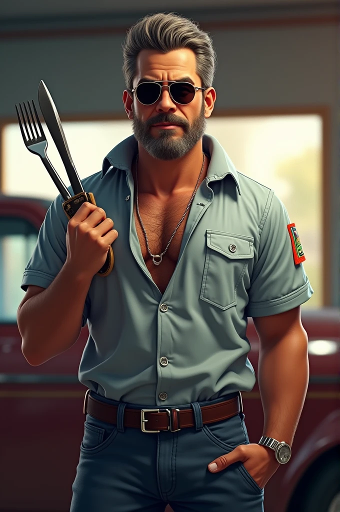 Rico wears a polo shirt or shirts. Two buttons must be open, so that his chest hair toupee is visible. Sunglasses and barbecue cutlery are suitable as accessories. He is a tire dealer and likes to be the center of attention. Not well received by everyone. send me a picture