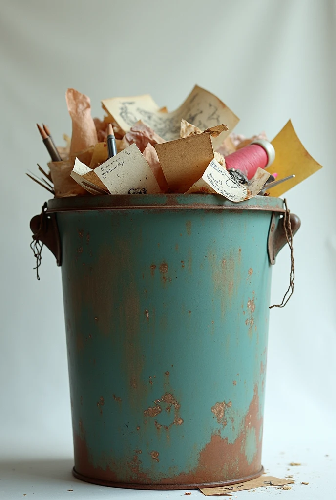 trash can with crafts, which are no longer relevant. light background good lighting