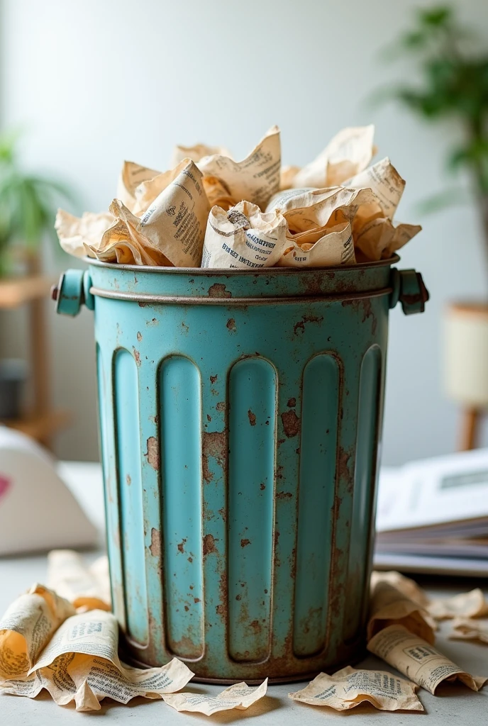 trash can with crafts, which are no longer relevant. light background good lighting