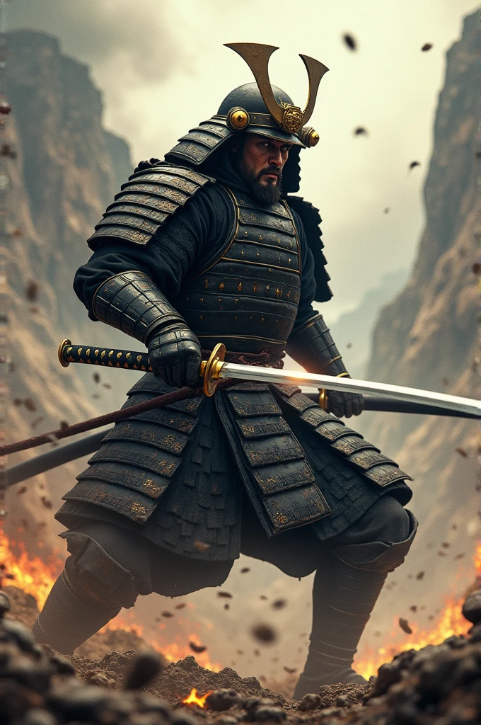 Angry samurai photorealistic battle