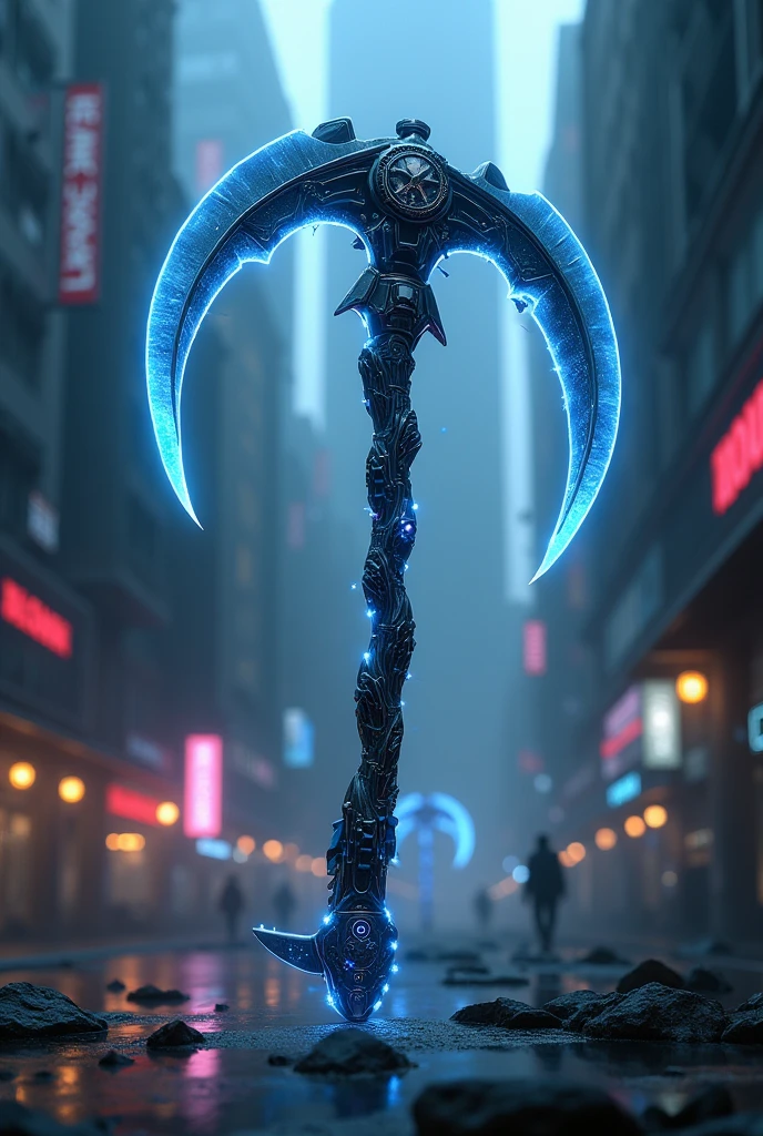 
 a blue Sickle 
half cyberpunk with cool effects 