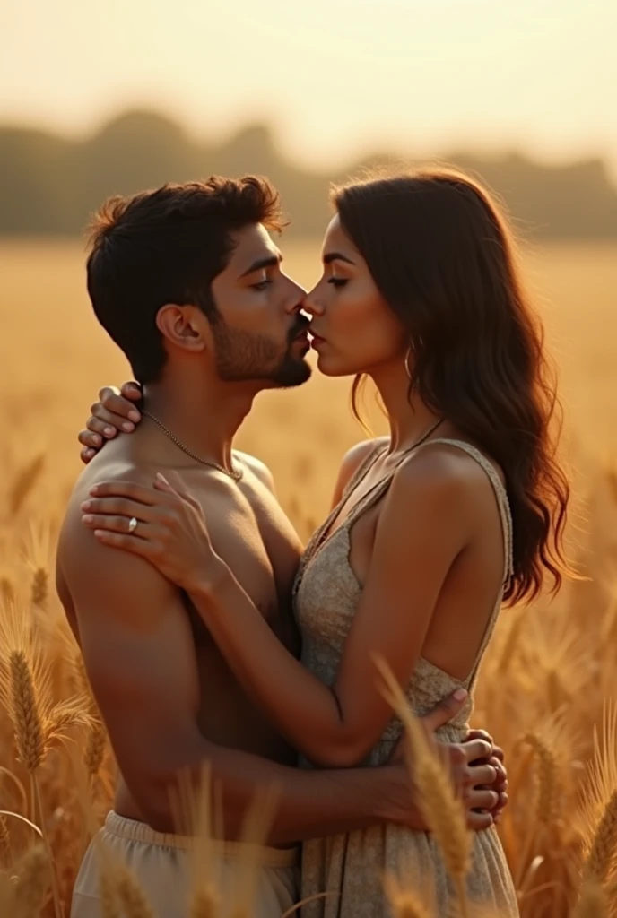 Beautiful Indian girl and boy in wheat farm naked boy sucking her boobs)