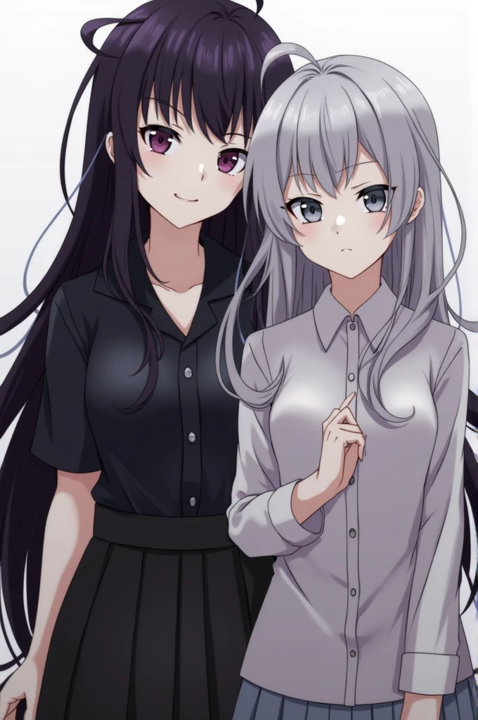 This is Kagami/Katsumi, she has long black purpleish long hair and no bangs and pale skin and grayish purple eye and although they're technically the same person, I'd love to see them posing together or something! Kagami is a fake personality and alias of Katsumi (cuz she's super evil and hates everyone) and hides herself as Kagami to get what she wants. It's funny because Kagami is the complete opposite of her, (as she intended, to manipulate people) since she is very kind and shy.