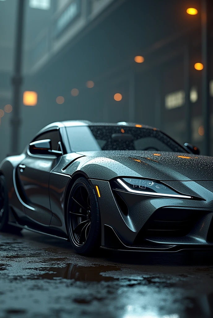 a highly detailed supra sports car, detailed engine, detailed interior, detailed exterior, detailed wheels, ray tracing, volumetric lighting, 8k, photorealistic, realistic paint, glossy paint, dynamic lighting, dramatic shadows, cinematic composition, dramatic lighting, moody atmosphere, muted colors, desaturated colors, depth of field, bokeh