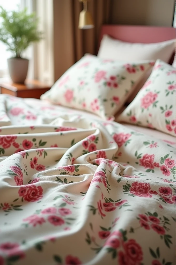 Fitted cotton Bedsheets in printed cotton fabric speed and neatly fitted in bed. with luxirous bedroom background wrinkles free focus on bedsheets without comforter for banner in 1800 * 700 pixels in 

