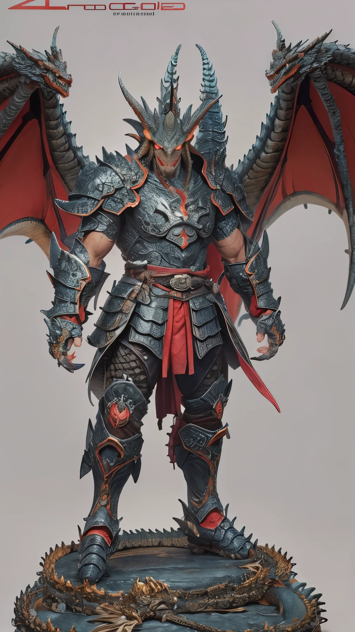 ((Highest quality)),(Ultra-high resolution),(Super detailed),(Detailed Description),((The best CG)),(masterpiece),Highly detailed art,(Art with precise detail:1.5), (Rugged armor with a dragon motif:1.5),(Beautiful and well-proportioned face:1.3),(Red glowing eyes:1.3),(Scale skin:1.9),赤い唇から覗くsharp牙:1.3,Giant bat wings:1.4,nail,sharp,disaster々Wearing a bright aura:1.4,