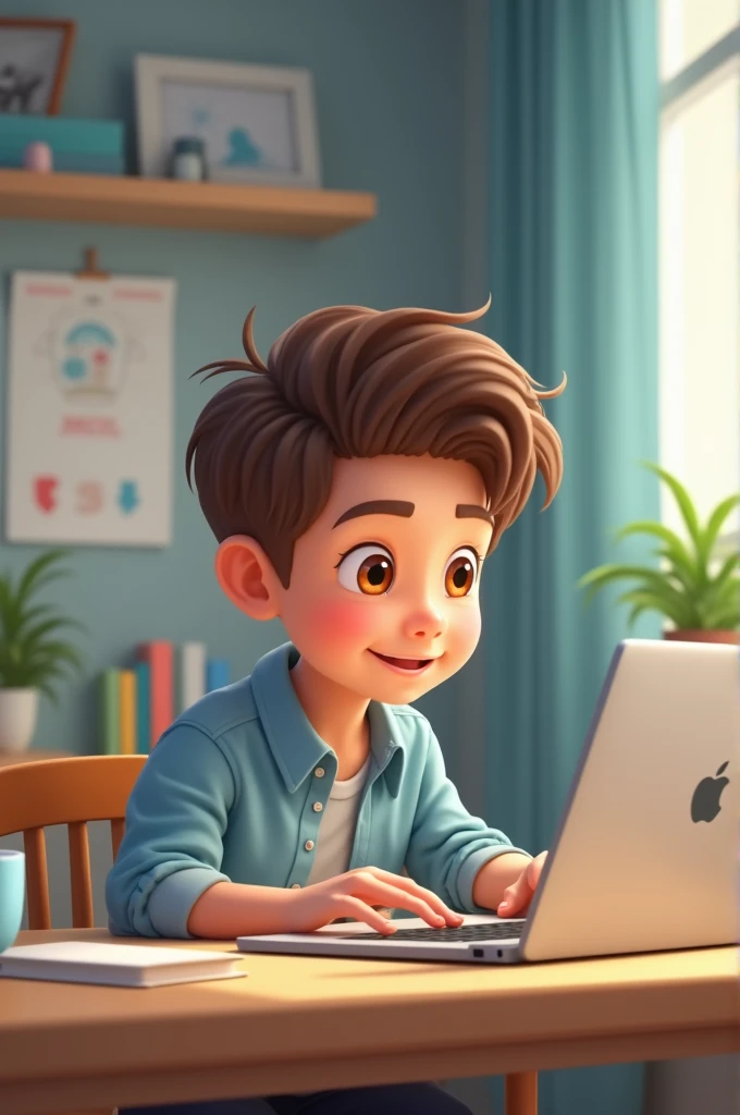 Can you create a cute boy that is using an internet banking?