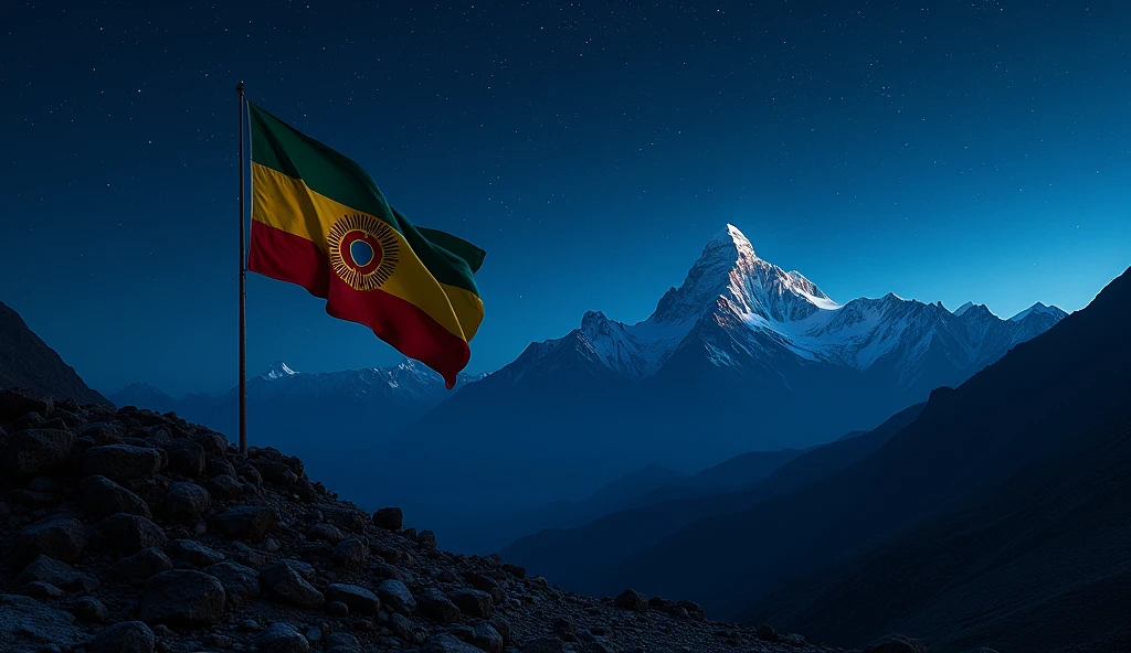 Bolivia waving at night with Illimani in the background