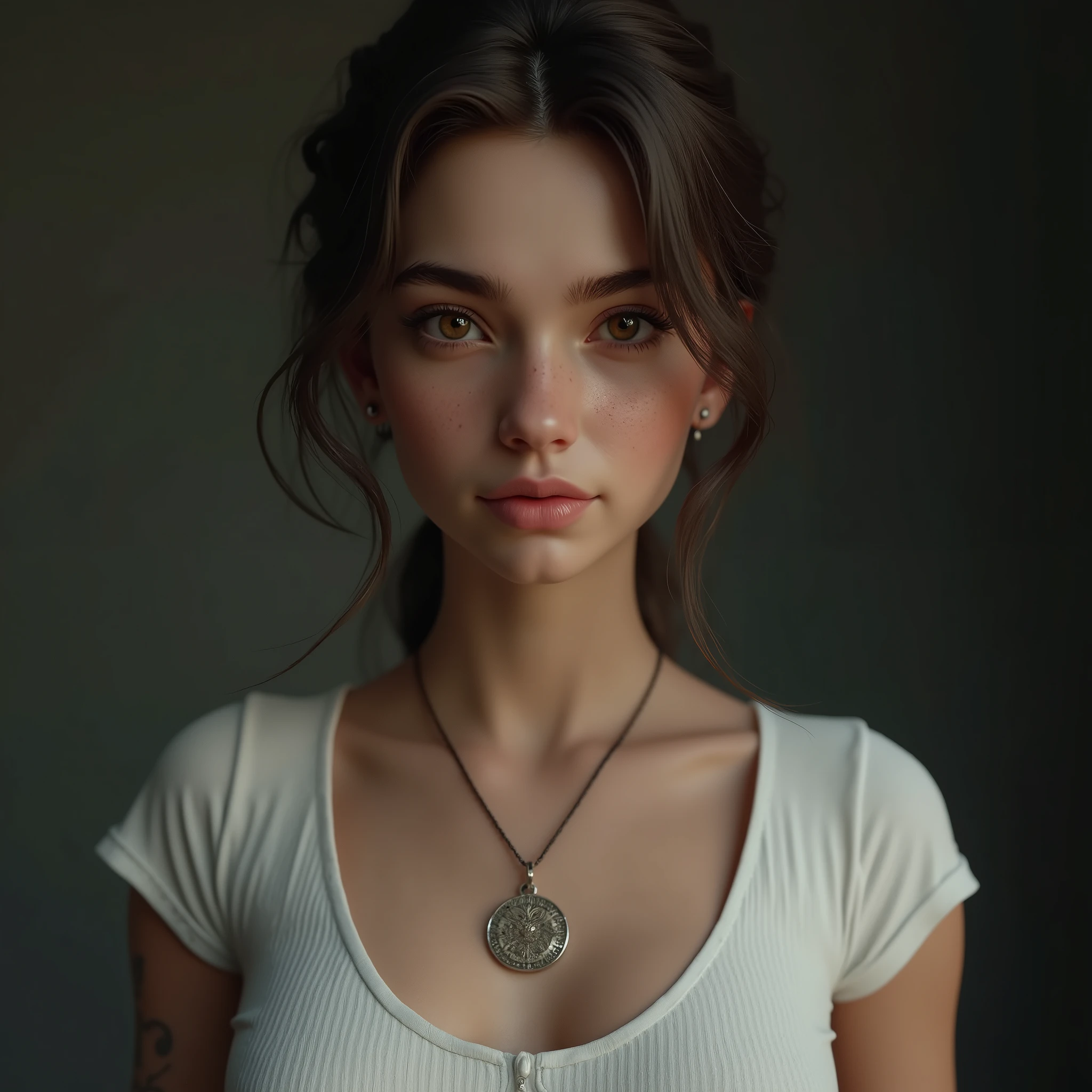 (head of&#39;artwork, Photorealistic:1.4, extremely complex:1.3, radiosity, photon maping, dtx, 8k), ((((necklace close up, t-shirt blanc, wetty, [mediuml breasts:tetas grandes:0.8])), wetty, [skin detail:freckled:0.7], naturel, 1 teenage model), Dark room, ((douche en pierre, douche en verre, to do the housework)))
