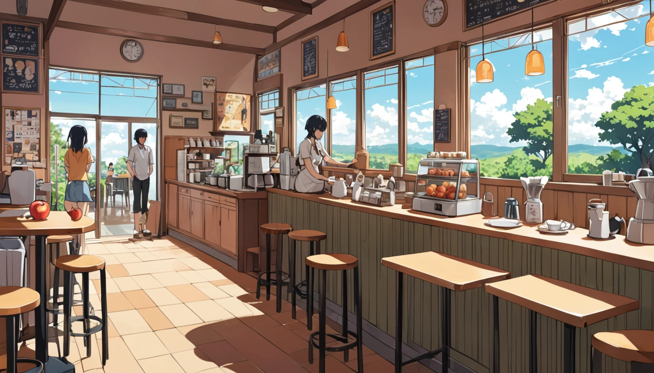 (((Appleside Cafe))), ((anime:1.4,figure)),(masterpiece, Highest quality, Highest quality),(Very detailed, The absolute solution),((16K, High resolution)). break {Nobody is here, Lofi Art, Laurie Griesley's style, Makoto Shinkai's Style, anime aesthetic}
