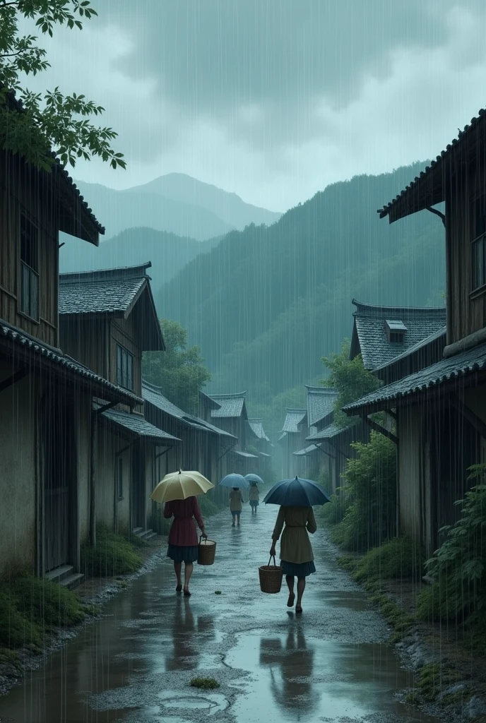 Heavy rain the village