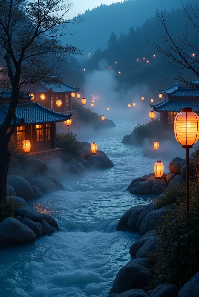 Yubatake in Kusatsu Onsen at night