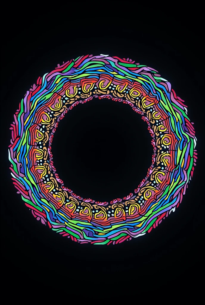 Round pattern in black background colourful design