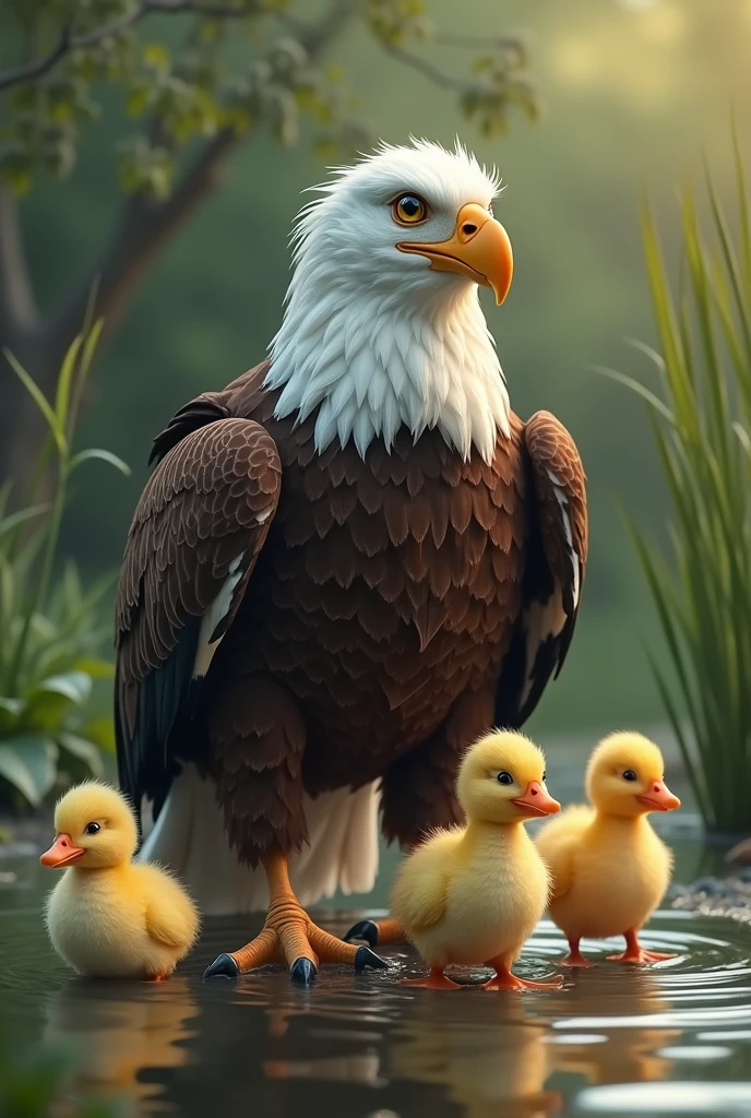 Eagle Living with Duck family like a duck