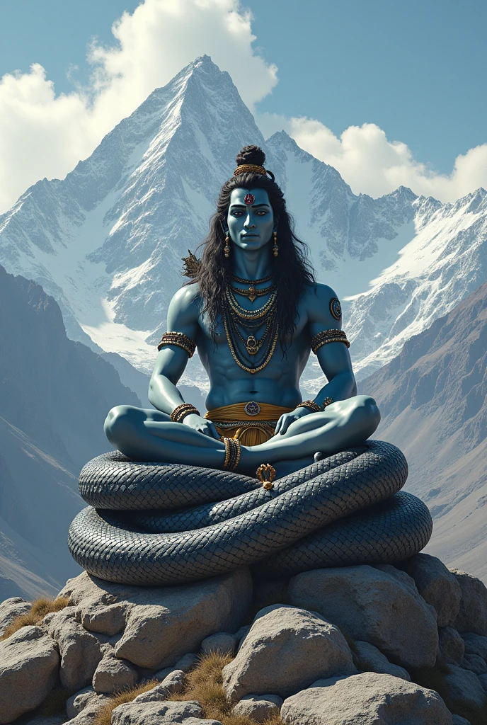 Shiv
ji on kailash with big snake