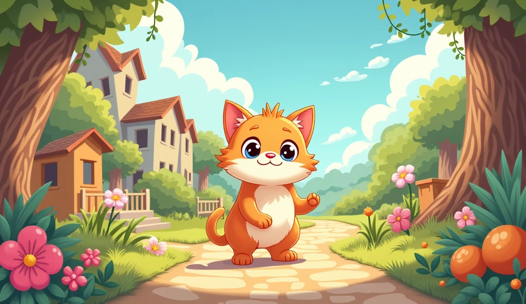 create a cartoon The curious little kitten Wanders ‘round from morning to night.
