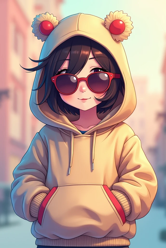 Cartoon anime character wearing hodi and sunglasses