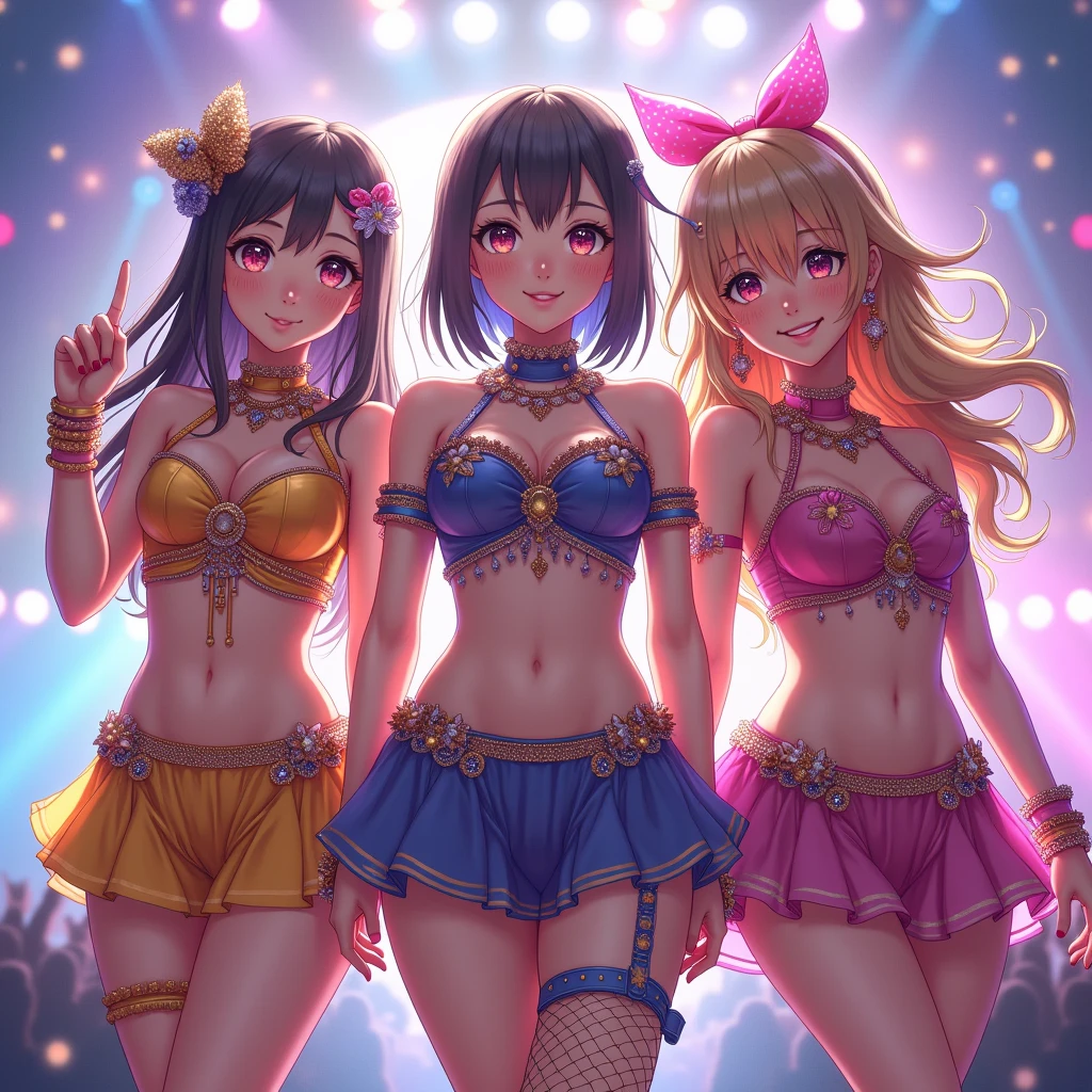 
(((masterpiece、Highest quality)))、((Three girls、beautiful girl、Detailed and cute face、smile、Pussy:1.5)))、(Idol Concert、Concert Stage、PreCure Costumes、Beautiful illuminations)、(Three naked cute girls:1.3、Various hair colors、smile:1.3、Idol Costumes)、(Nipples)、(Glowing Skin、Flashy and gorgeous accessories、Fishnet tights、Black Hair)、Visitors々