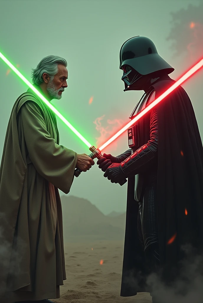 Obi wan knobi with a green joint vs darth vater with a red joint
