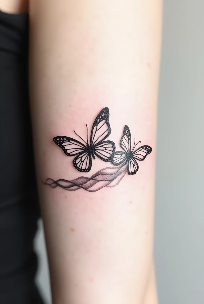 A black minimalistic tattoo with a butterflies and sea waves 