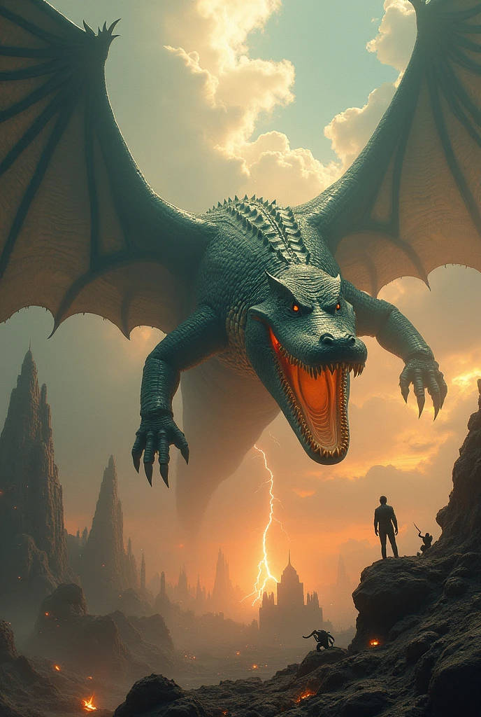 Universal alligator almost destroying the earth and flying into space