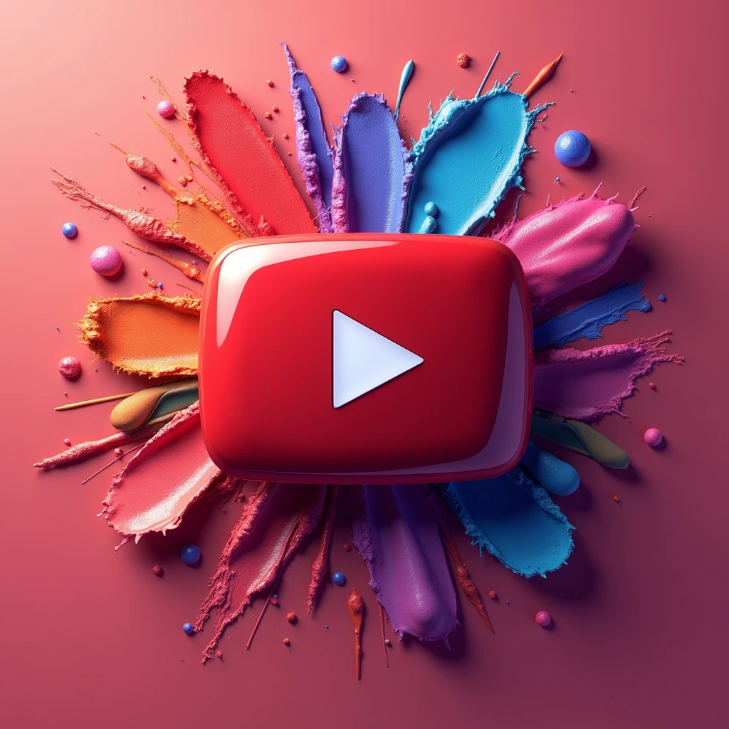 Creating a square YouTube logo in the shape of a raised button. In the colorful square on the theme of cosmetics. Explosive cosmetics.