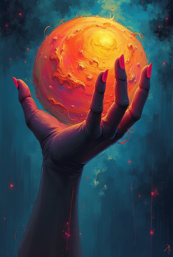 create a planet or a magical orb surrounded by a manipulative hand based on the traits of Fauvism
