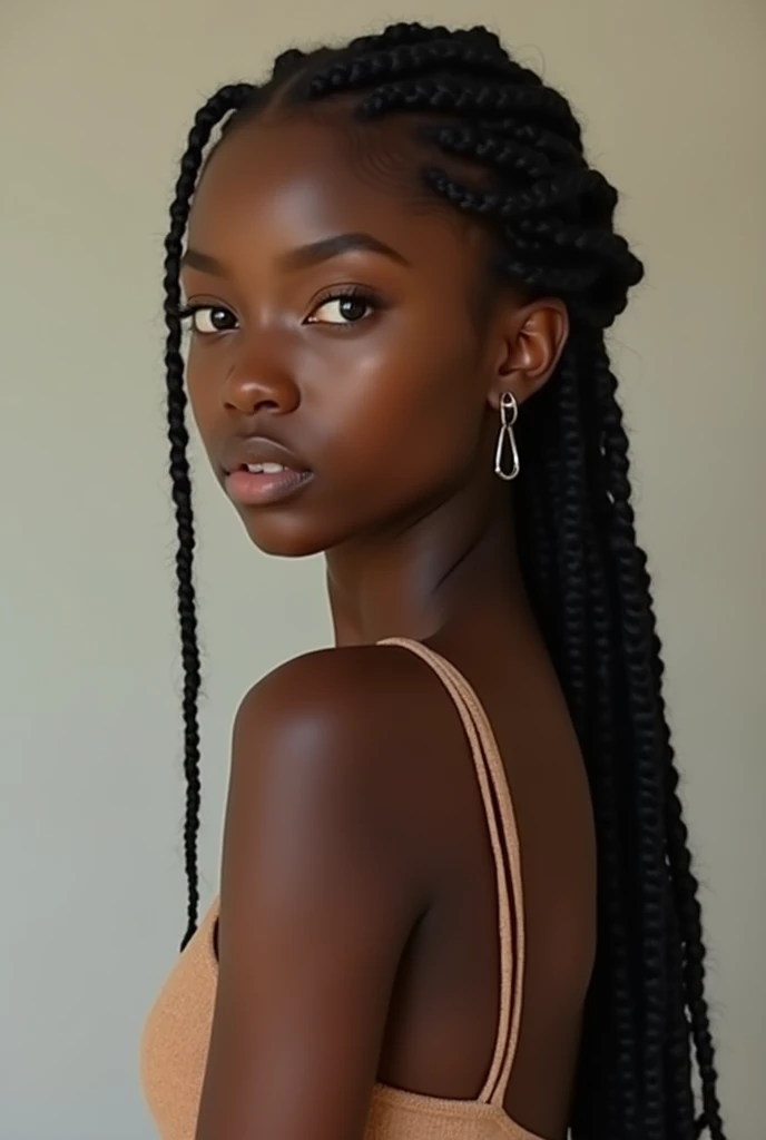 (masterpiece, best quality), dark ebony 1girl, beautiful face, brown eyes, thin body, fair skin, soft akin, beautiful, perfect body, small breasts, young, 1 girl, hoop earrings, cute face, cute pose, micro braids, blonde hair, dark brown skin, skinny body,porn nude nacked 