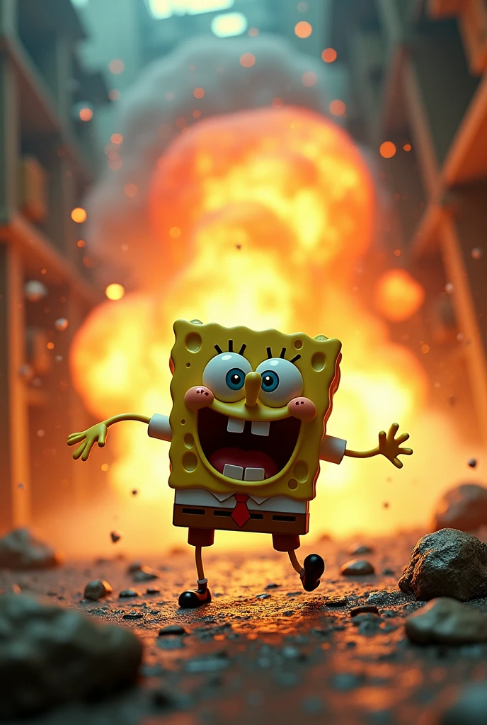 Spongebob ran from a real photo explosion