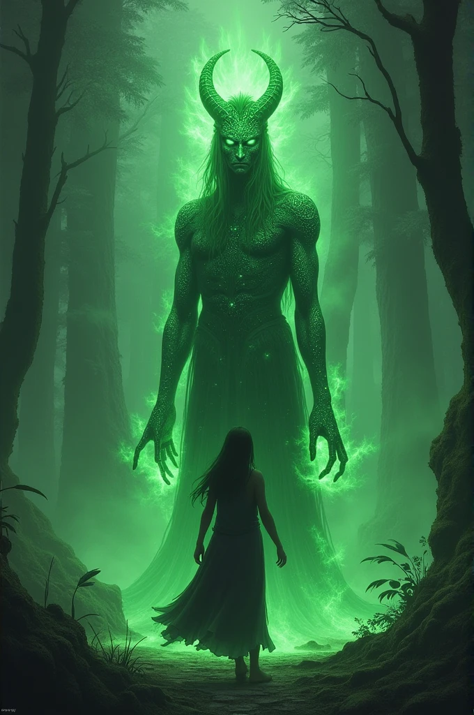 Create me an image about the first scene of the Legend of the Green Eyes
