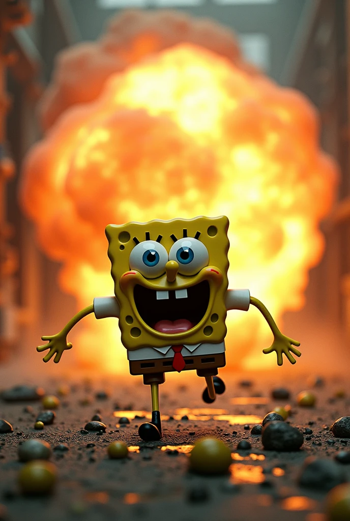 Spongebob ran from a real photo explosion