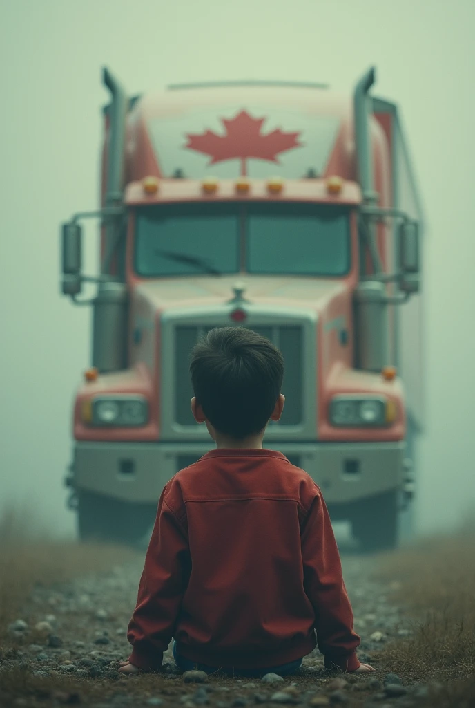 A boy thinking about canadian truck in dream