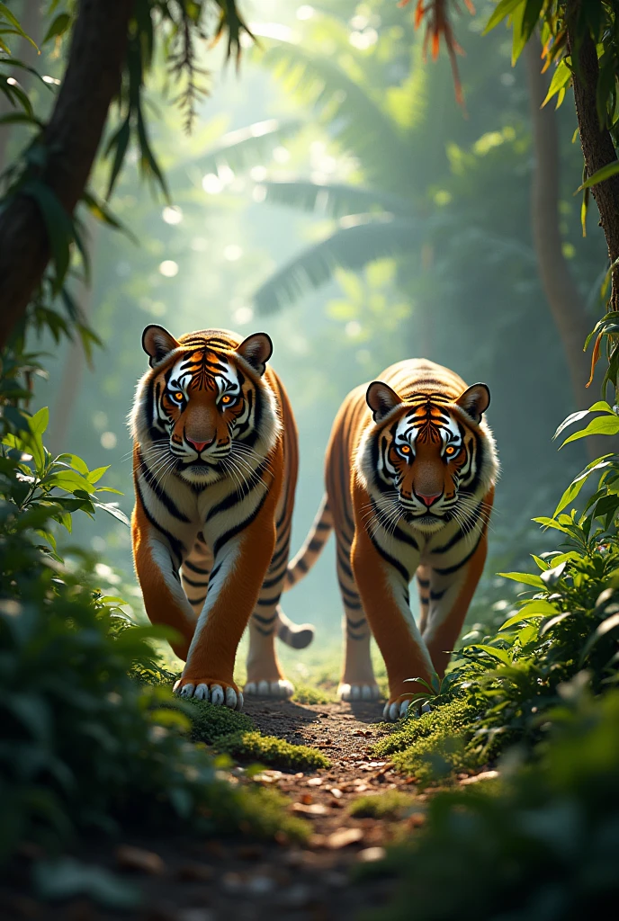 Bengal tigers in jungle 