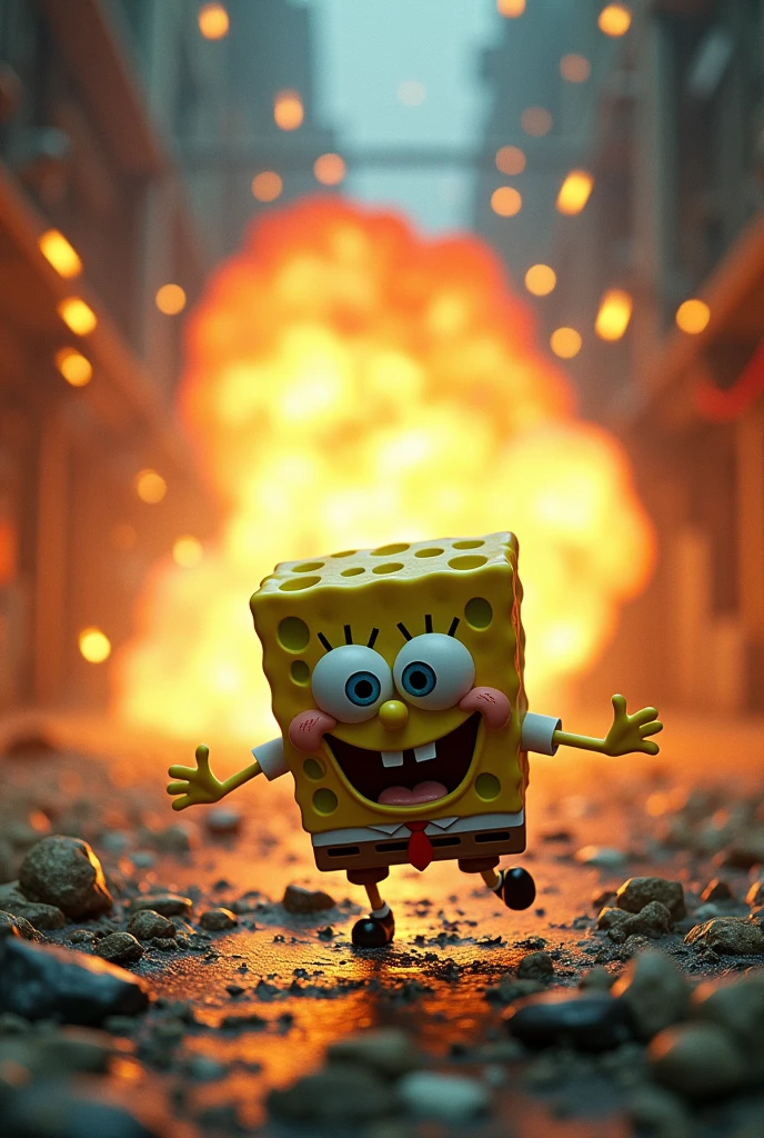 Spongebob ran from a real photo explosion