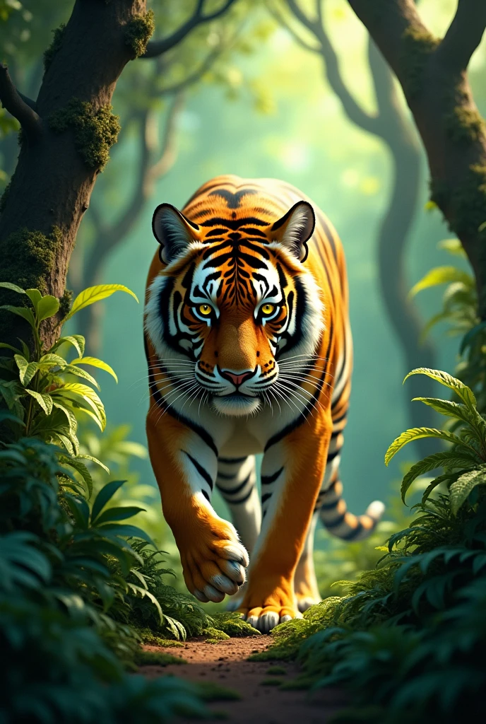 Bengal tiger in green forest 